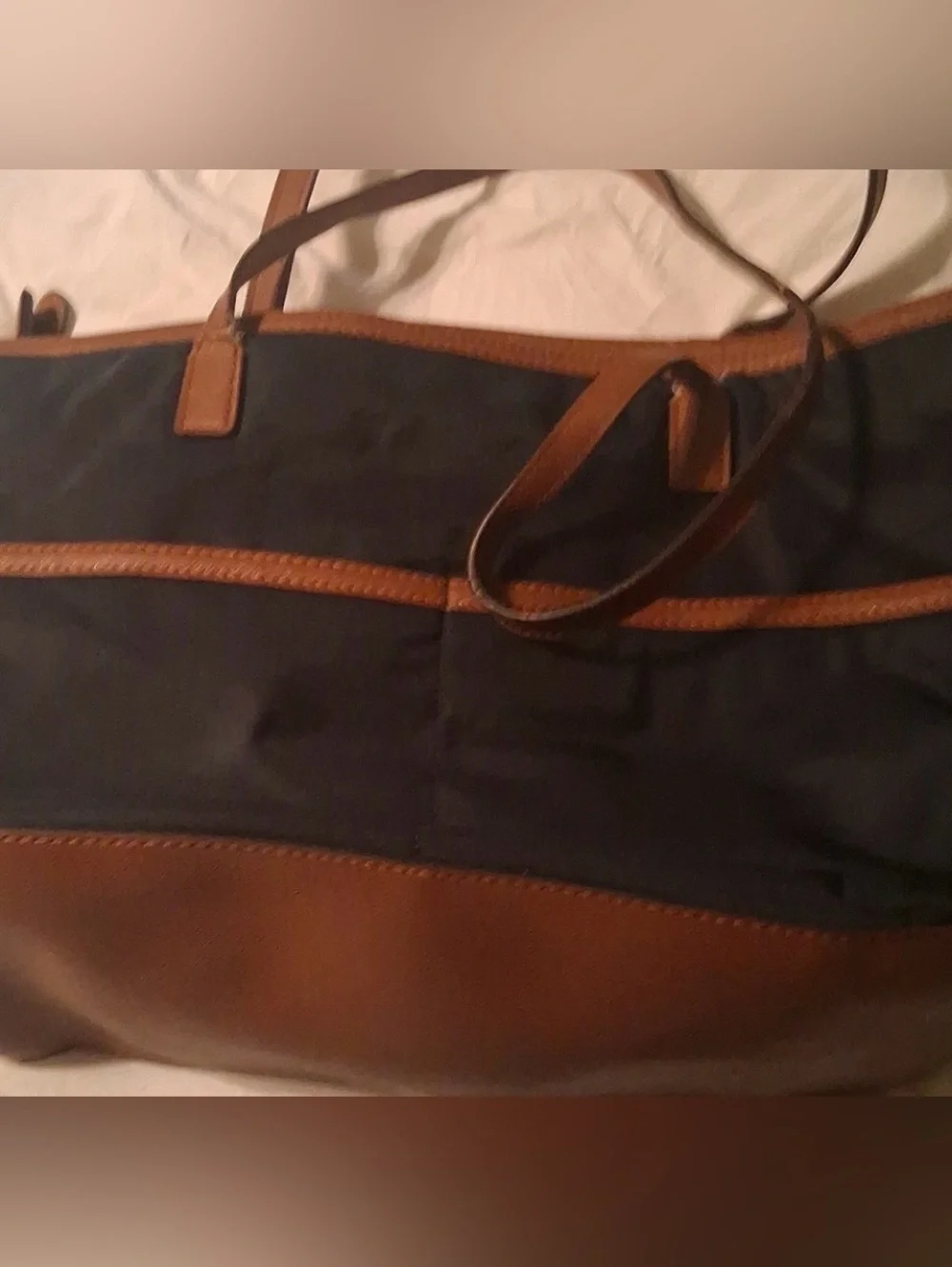 Michael Kors Navy Tote Bag with Tan Trim - Classic Carryall